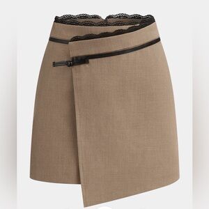 Lace Trim Faux Leather Buckle Mini Skirt !!